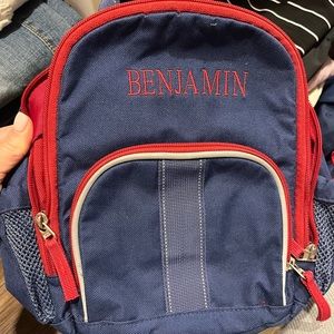 EUC Pottery Barn Kids Fairfax PreK Preschool Backpack Navy Red Benjamin Monogram